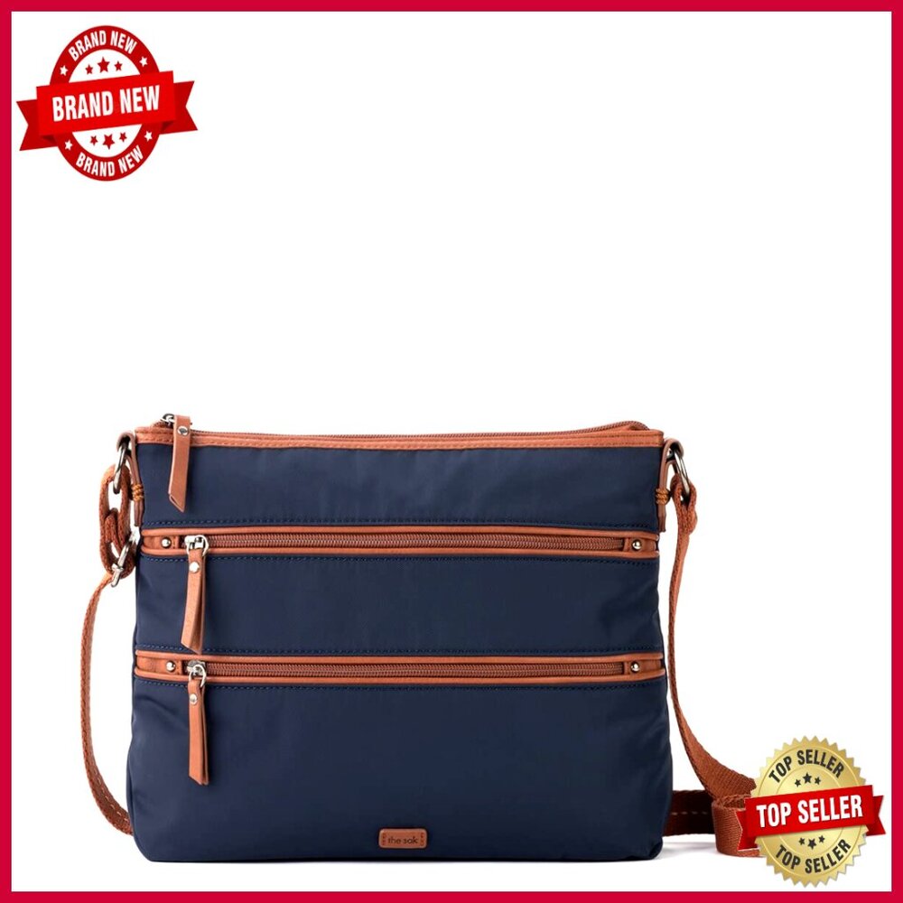 Recycled Nylon Crossbody Bag With Multiple Pockets, Adjustable Strap
